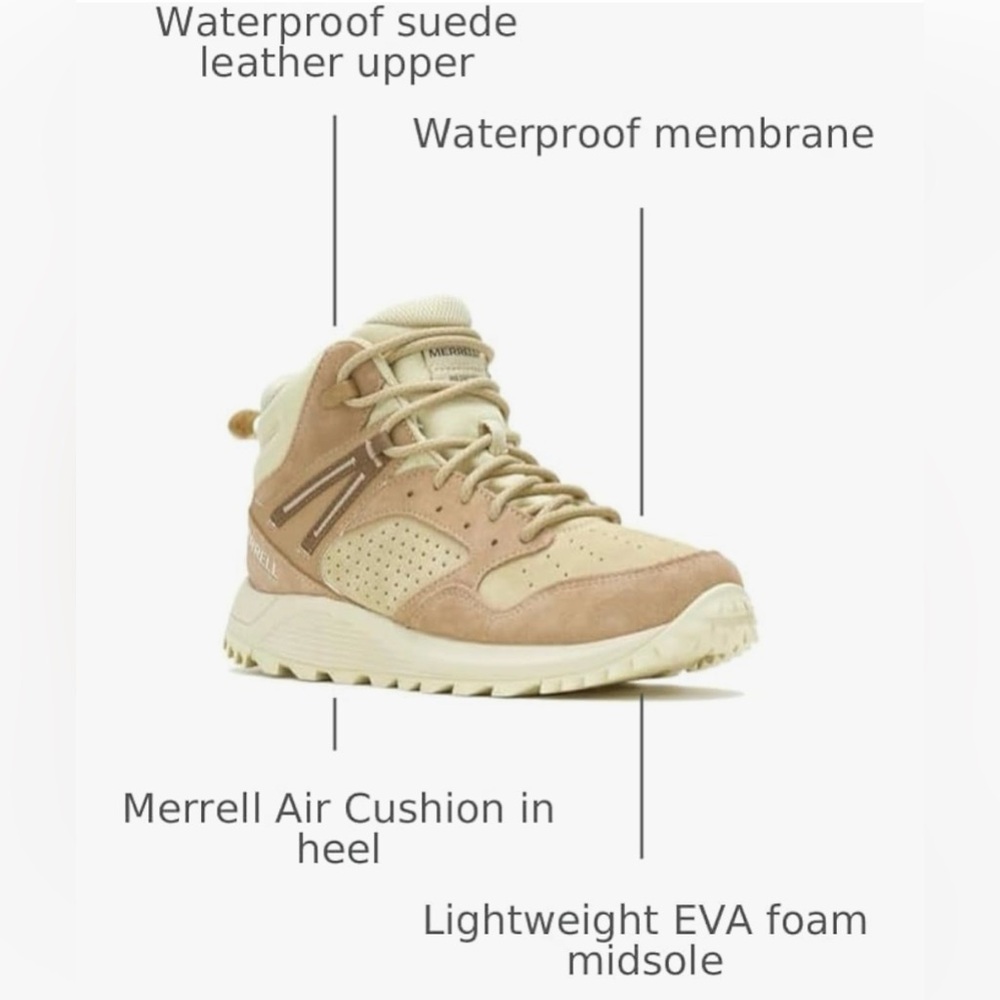 Merrell Women’s Wildwood Mid Leather Waterproof Hiking Boots Sz 8 - Picture 2 of 5